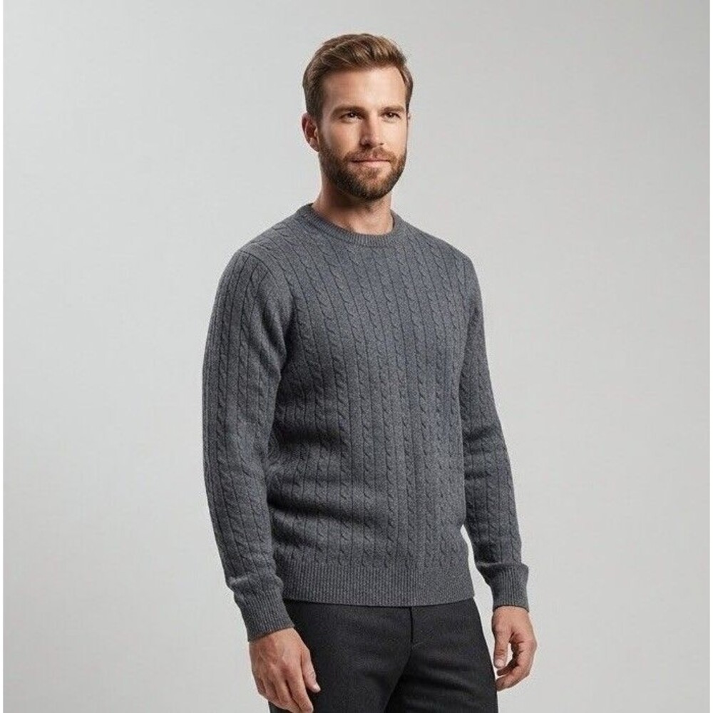Brooks Brothers Sweater Mens L Gray Cable Knit 100% Lambs Wool Preppy Vintage